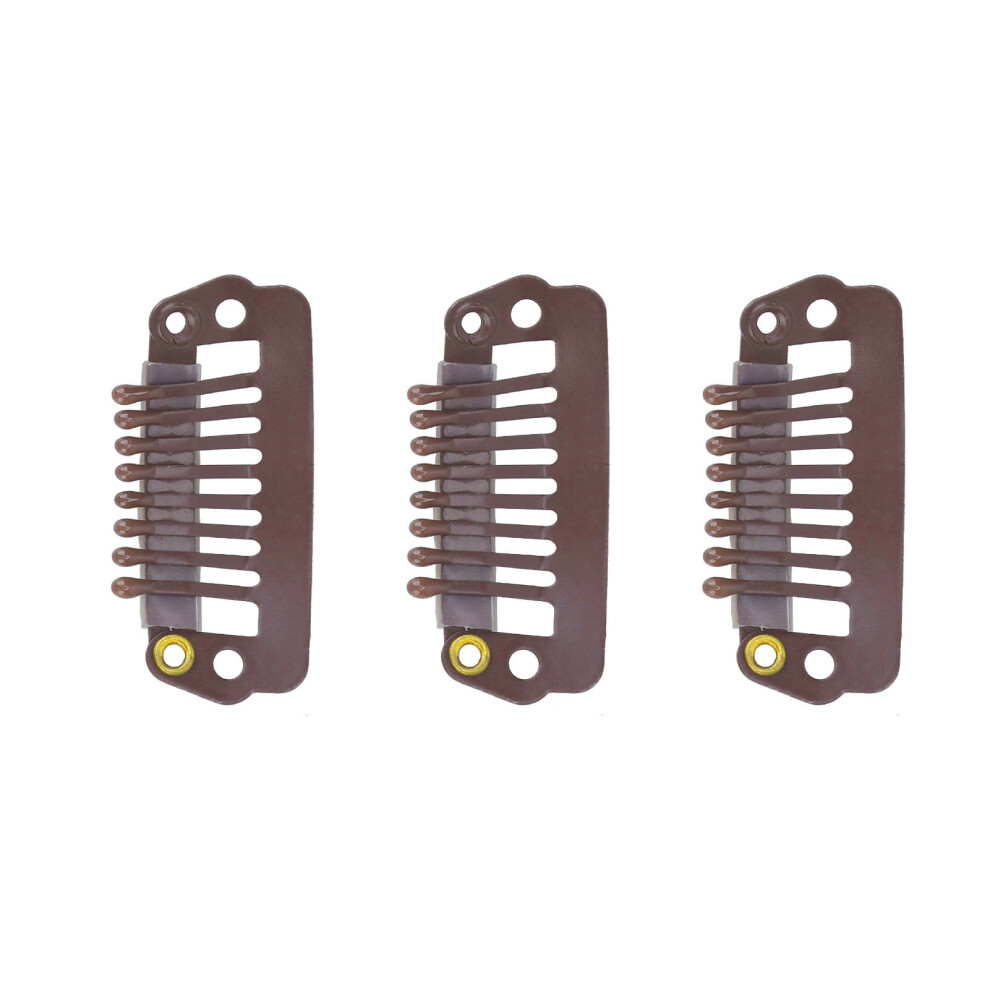 Unisex Brown 50Pcs 8 Teeth Wig Clips Stainless Snap Comb 2.8Cm X 1.4Cm
