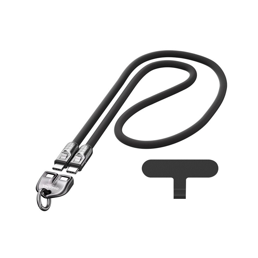 2In1 Mobile Phone Lanyard Keychain Multi Charger Cable Typec Usb Pd Fast Charging 240W 5A 1.2M Black 9347817404340