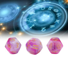 3 Stück Astrologisches Acryl-Würfel-Set, 12-seitige Glitzer-Laufenspiele