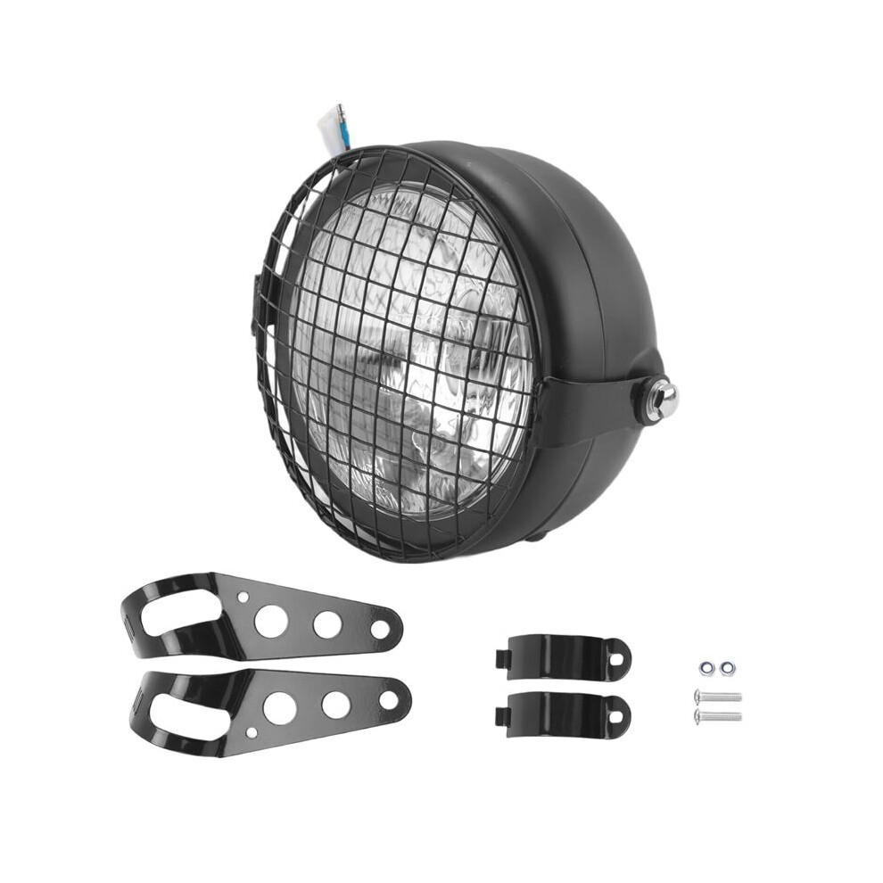 Retro Vintage Motorcycle Universal Side Mount 35W 6.5 Inch Transparent Headlight Cafe Racer With Grille + Bracket Kit 6034050029807