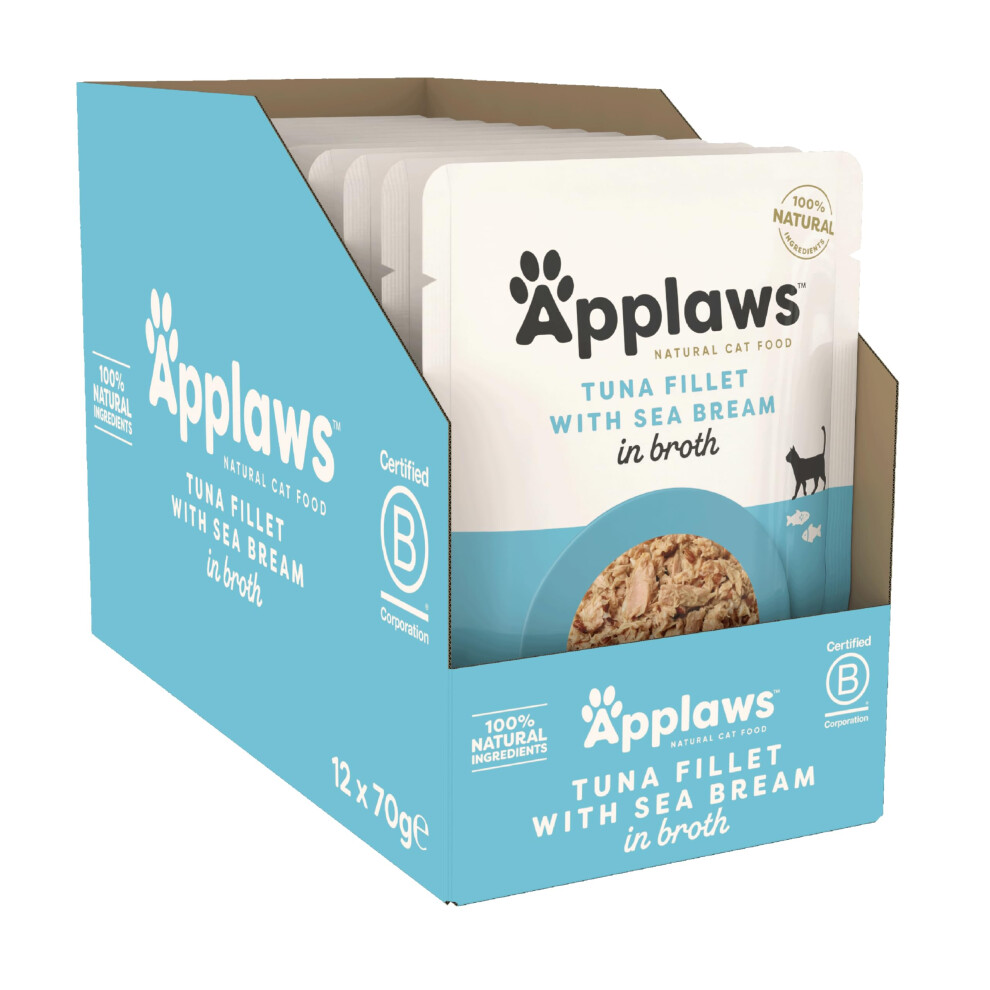 Applaws 100% Natural Wet Cat Food Pouch, Tuna Fillet With Seabream In