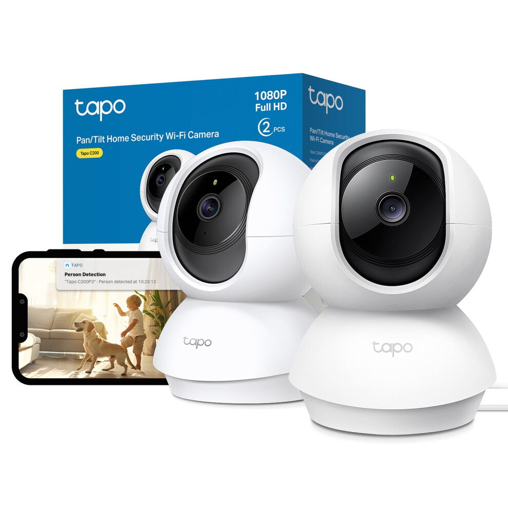 C200 2-Pack 1080P Pan/Tilt Indoor Camera, Baby Monitor, Motion De Tapo