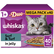 WHISKAS - 1+- Adult Wet Cat Food Pouches - 40 x 85 g - Surf and Turf i