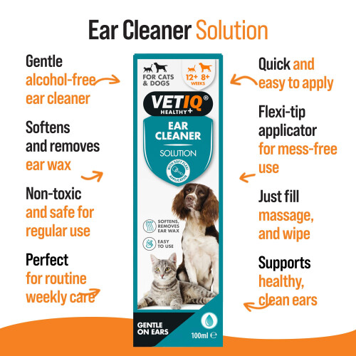 VETIQ Ear Cleaner Solution with Soft Flexi Applicator for Cats & Dogs, 2