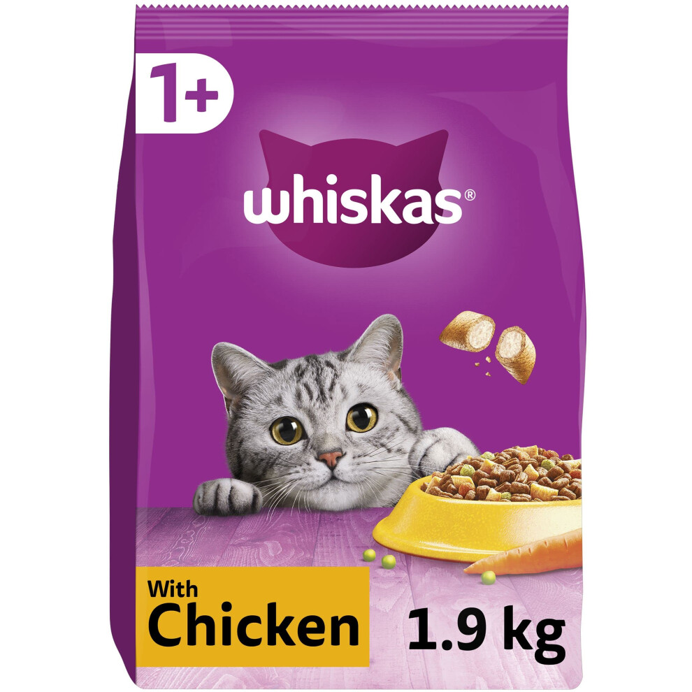 Whiskas 1+ Chicken Pack Of 4 X 1.9 Kg Bags, Adult Cat Dry Food