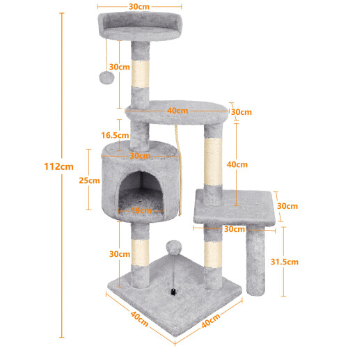 Cat Tree, 112cm Cat Scratching Post for Indoor Cats, Multi-Level Stabl 2