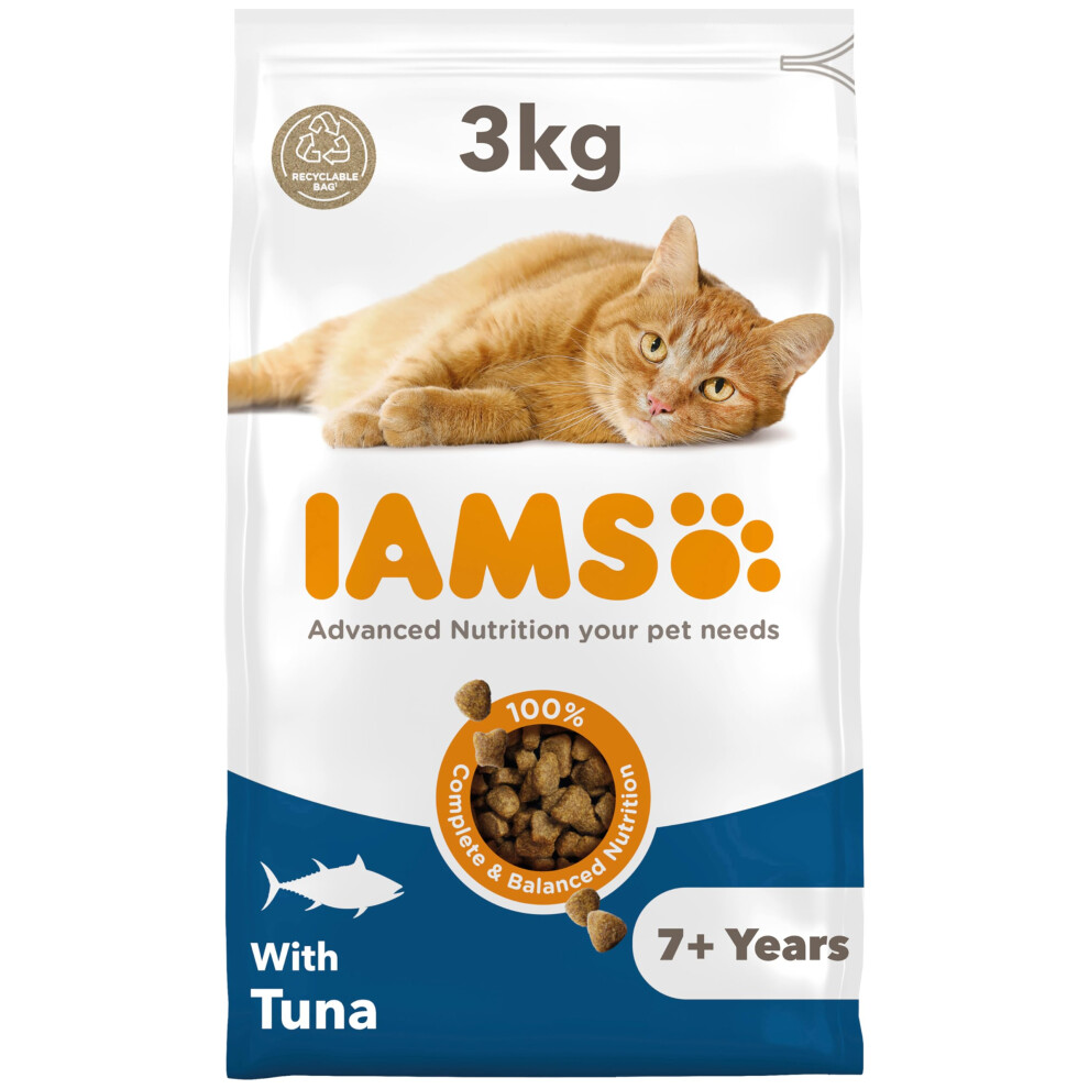Iams Senior Complete Dry Cat Food Tuna 3Kg - Supports Heart Health