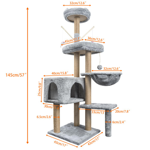 Cat Tree, 145cm Stable Cat Scratching Post for Indoor Cats, Multi-Leve 2