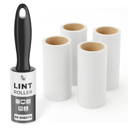 Stick Well Lint Roller, 5 Pack with 1 Reusable Handle, 300 Extra Stick