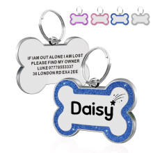 Personalised Engraved Dog Tag Cat ID Tags Zinc Alloy 25mm Glitter Blin
