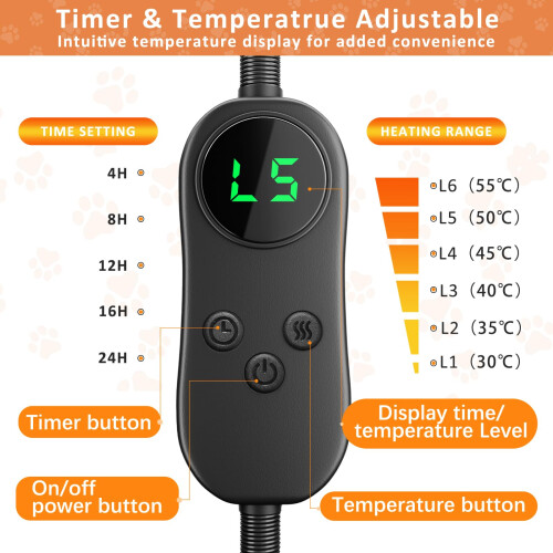 Dog Heat Pad Electric 40 * 70cm, 5 Adjustable Timer & 6 Adjustable Tem 2