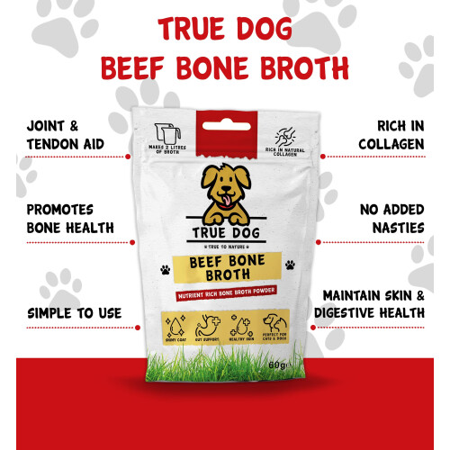 True Dog Beef Bone Broth Powder, 100% Pure Broth Protein Powder for Ca 2