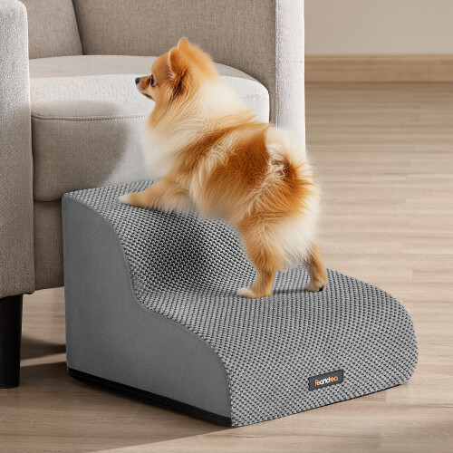 FEANDREA Feandrea 2-Step Dog Stairs, Waffle-Patterned Corduroy Dog Steps for Be
