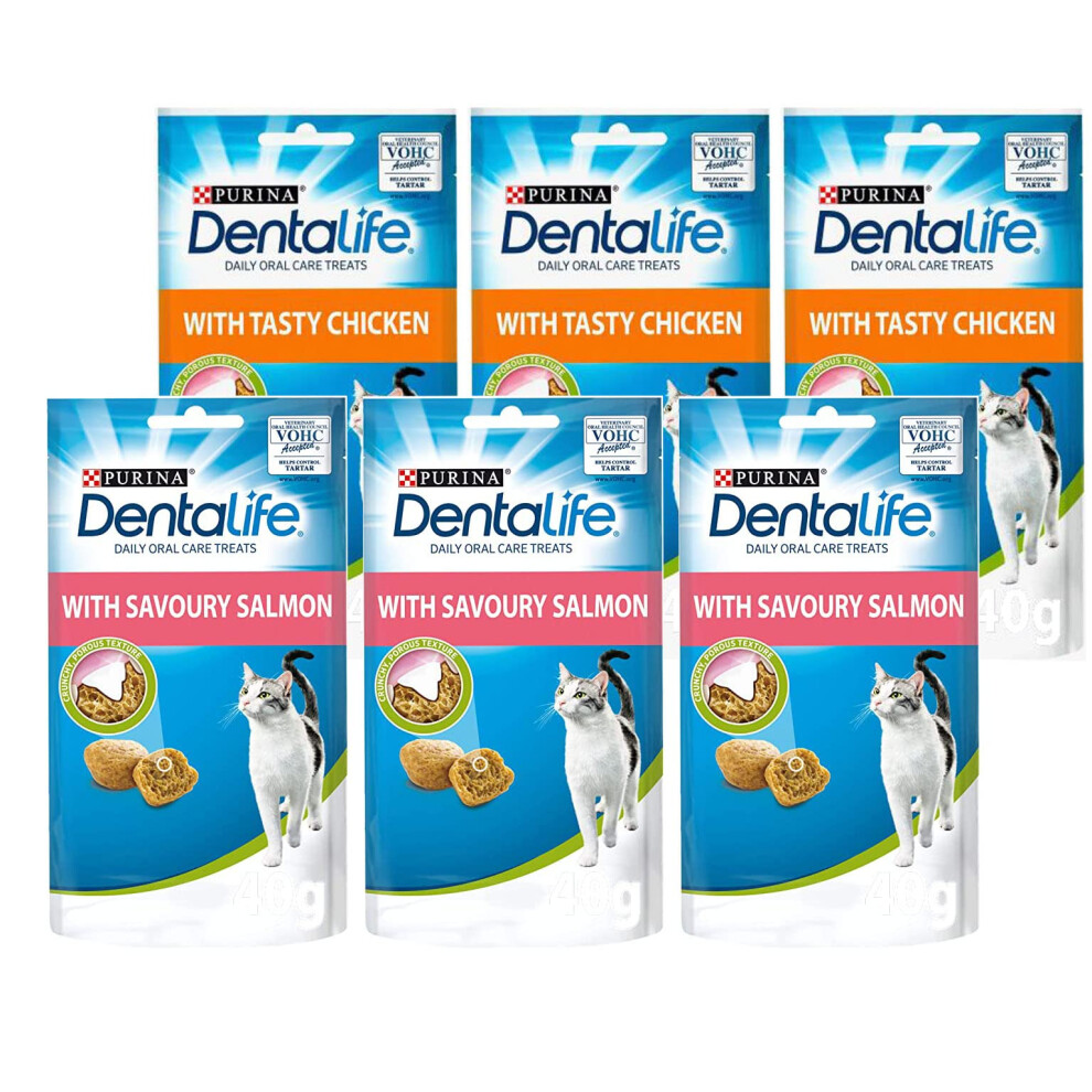 Purina Dentalife Dental Treats For Cats | Bundle Of 6 | Chicken 40G X Salmon
