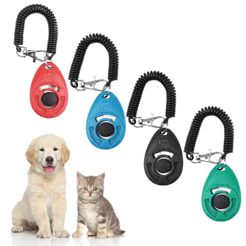 Keratobleem 4 Pack Dog Clicker, Pet Training Clicker with Wrist Strap,