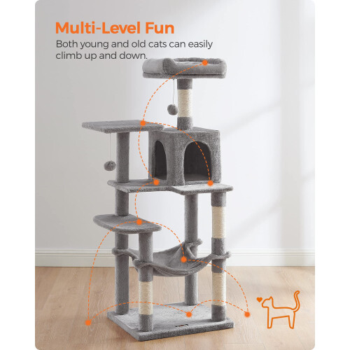 FEANDREA Feandrea Cat Tree Tower, 143 cm Multi-Level Plush Cat Condo with 4 Scr 2