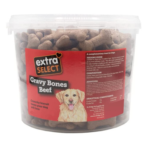 Extra Select Gravy Bones Beef Flavoured Dog Treat Biscuits in a 1ltr B