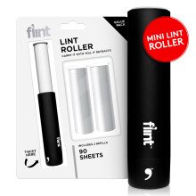 Flint Classic Black Retractable Mini Lint Roller with 90 Extra Sticky