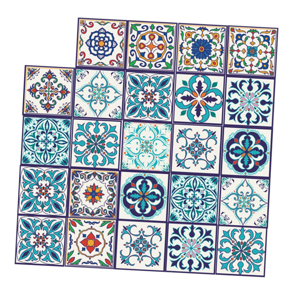 Selfadhesive Flower Tile Stickers 24Piece Set Plastic Material Vintage Mosaic Bathroom Wall Decals Peel And Stick 9199774978378
