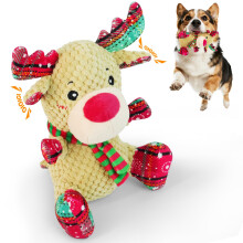 ROSAUI Christmas Reindeer Dog Toy – Plush Squeaky Teething Toy for Dog