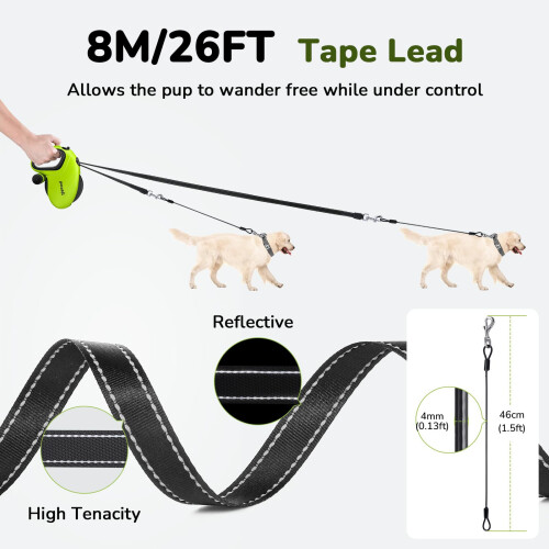 Pecute 8M Retractable Dog Lead with Chew-proof Cable, One-Button Control & Ta 1