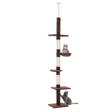 PawHut Floor to Ceiling Cat Tree for Indoor Cats 5-Tier Kitty Tower Br
