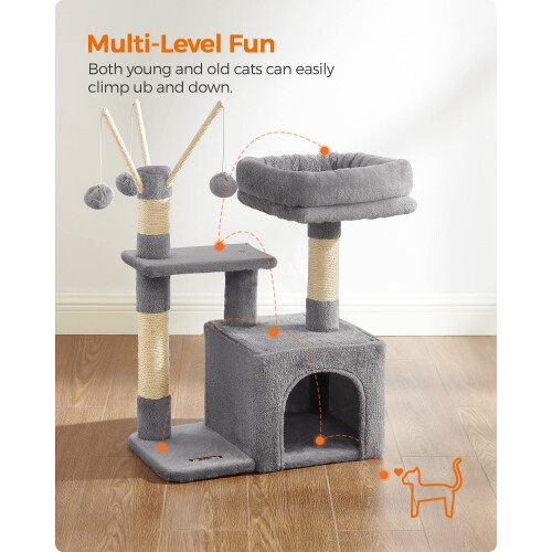 FEANDREA FEANDREA Cat Tree, Small Cat Condo, 72 cm, 3 Pompoms, Light Grey PCT12 2