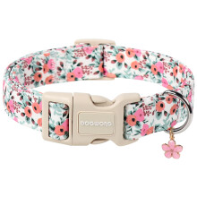 DOGWONG Flower Cotton Dog Collar, Cute Pink Dog Collar Durable Soft Fa
