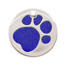 Personalised Engraved 25, 32 & 36mm Glitter Paw Print Pet Tag. Bold Co