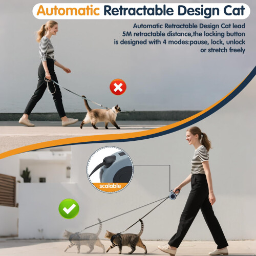 Cat Harness and Lead Set, Escape-Proof Kitten Harness with Retractable 2