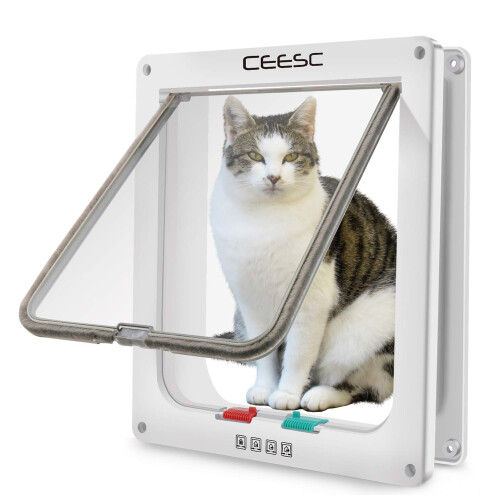 CEESC Large Cat Flap (Outer Size 11" x 9.8"), 4 Way Locking Large Cat