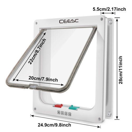 CEESC Large Cat Flap (Outer Size 11" x 9.8"), 4 Way Locking Large Cat 2