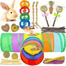 Ousiya 26-in-1 Natural Rabbit Toys with Rabbit Tunnel Set, Various Che