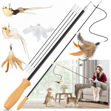 ROSAUI Cat Teaser Wand Toys Set – 2 Extendable Rods with 5 Attachments