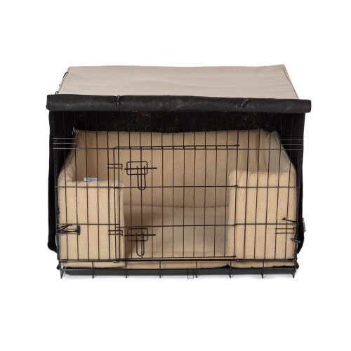 Danish Design Dog Crate Cover - Blackout Lined, Roll-Down Doors - Oatm