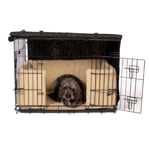 Danish Design Dog Crate Cover - Blackout Lined, Roll-Down Doors - Oatm 2