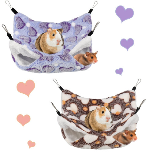 Dacitiery 2 Pack Double-Layer Pet Cage Hammock, Hanging Bed Cage for S