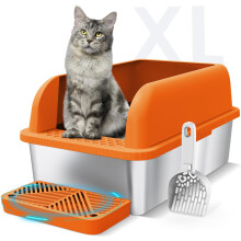 Enclosed Stainless Steel Litter Box with Lid Extra Large Litter Cat Bo