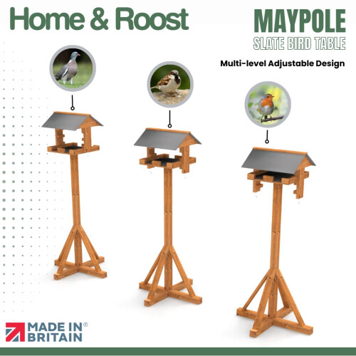 Maypole Adjustable Bird Table with Easy Clean Removable Base (Slate-Ef 2