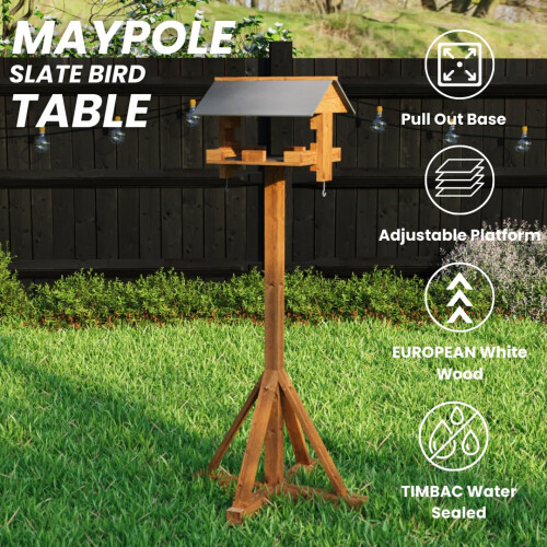Maypole Adjustable Bird Table with Easy Clean Removable Base (Slate-Ef 1
