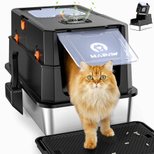 HAPAW Stainless Steel Cat Litter Tray with Lid, Anti-Leakage Enclosed