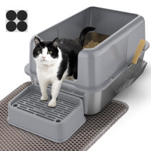 PKBD XL Stainless Steel Cat Litter Tray, 32L Large Litter Box with Det