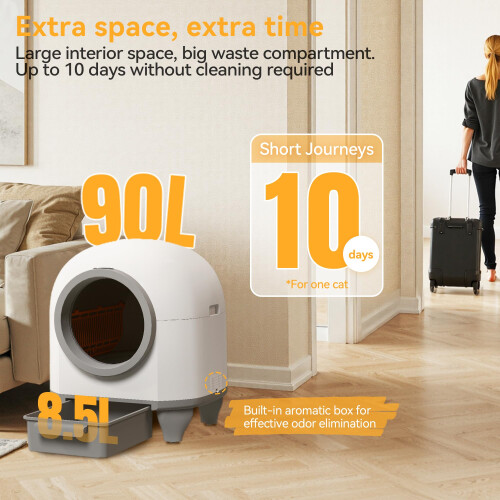 Devoko 90L Self cleaning cat litter tray,APP Control,9 safety sensors, 1