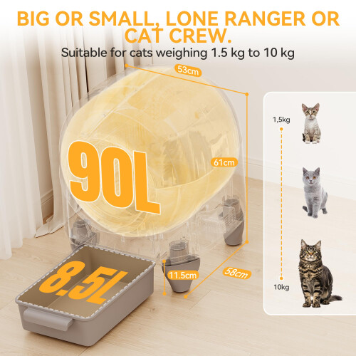 Devoko 90L Self cleaning cat litter tray,APP Control,9 safety sensors, 2