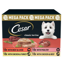 72 x 150g Cesar Classic Terrine Adult Wet Dog Food Trays Mixed Selecti
