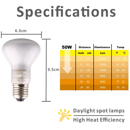 DERNORD Reptile Heat Lamp Light Bulb - 50W Basking Spot Light 2 Pack E 1