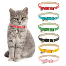 Yorgewd 6 Pack Leather Cat Collars with Removable Bell Polished Durabl