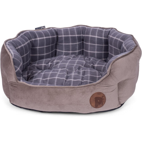 Petface Check and Bamboo Oval Dog Bed with Reversible Cushion, Machine 1