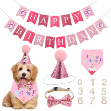 Set of 5 Dog Birthday Bandana Hat Banner Triangle Scarfs Birthday Part