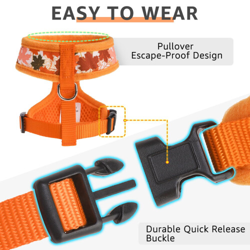 SCENEREAL Small Dog Harness Collar and Leash Set, Leaf Fall Adjustable 2